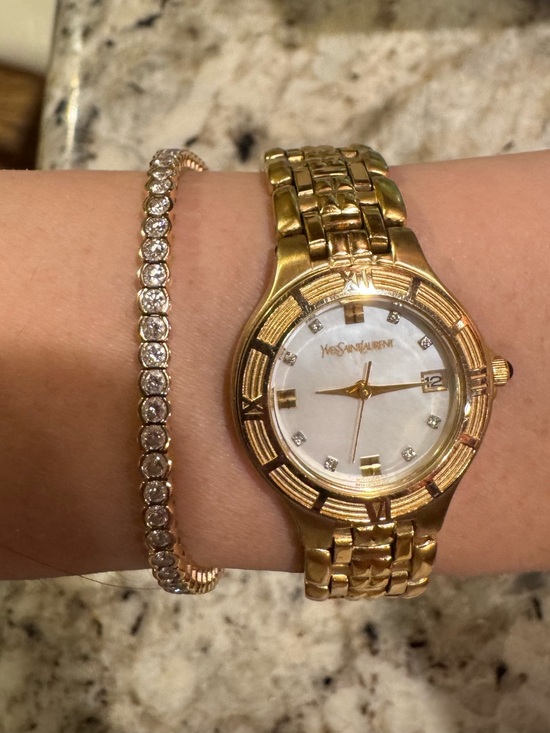 Yves Saint Laurent Accessories - Yves Saint Laurent Gold and White Women's Bracelet Watch with Crystal Markers